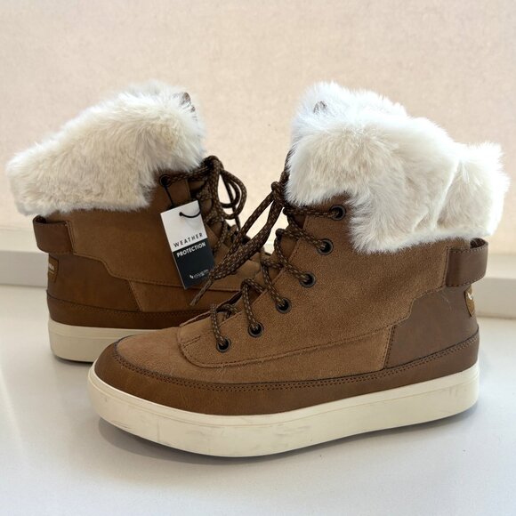 Koolaburra by UGG Ryanna Boots Leather Suede Faux Fur Lace Up Booties Chestnut - Picture 2 of 7